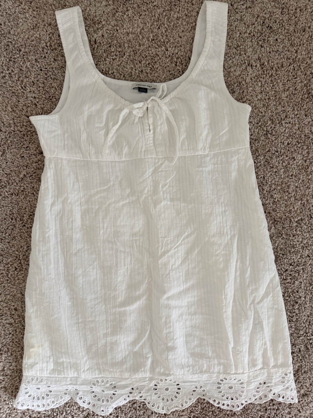 White Sleeveless Eyelet-Hem mini dress
